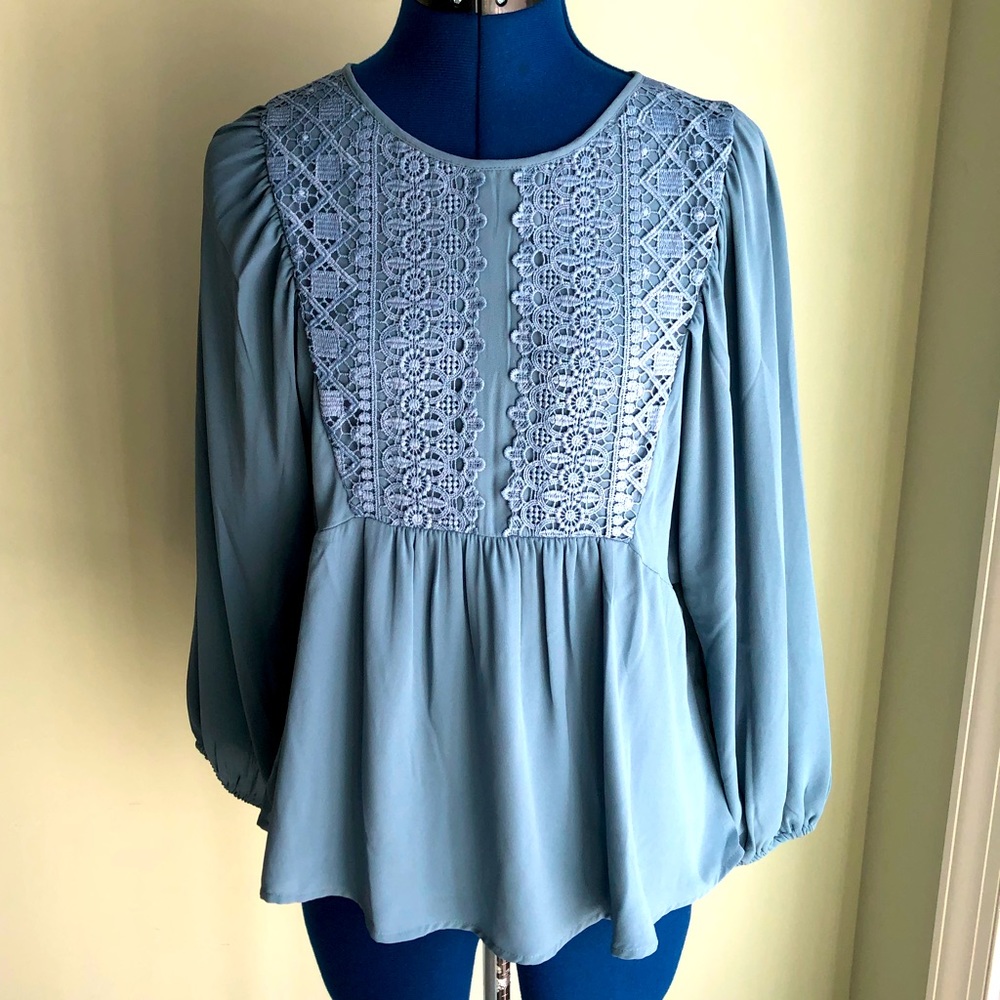 Blue Loft blouse with lace front